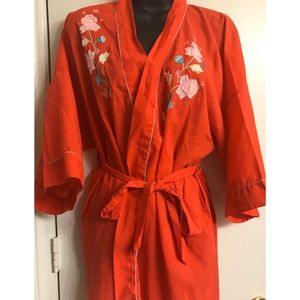 Vintage 70/80s “Jodie Arden” Red Robe w/ Flowers